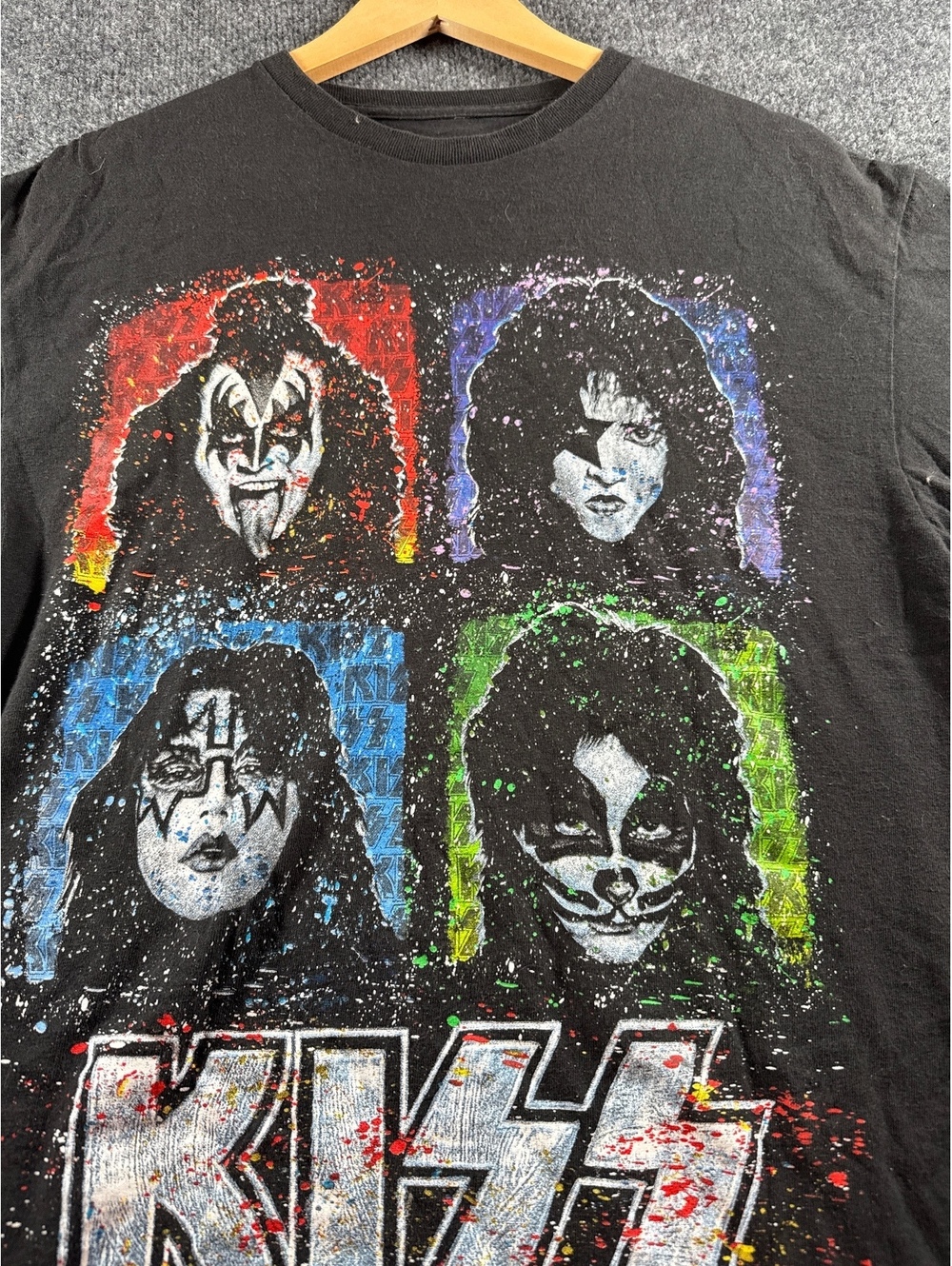 KISS Band Men's Graphic T-Shirt Black Four Faces Logo Rock Music Tee